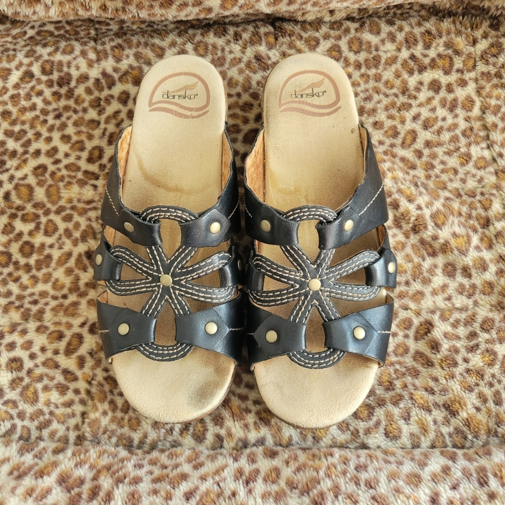 Black Dansko Sandals- Flower Detail